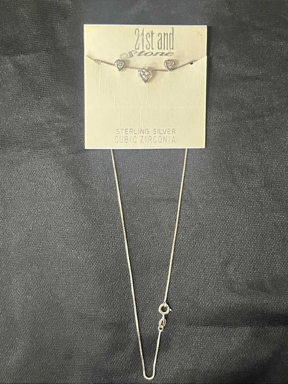 Sterling Silver Cubic Zirconia Heart Necklace & Earring set